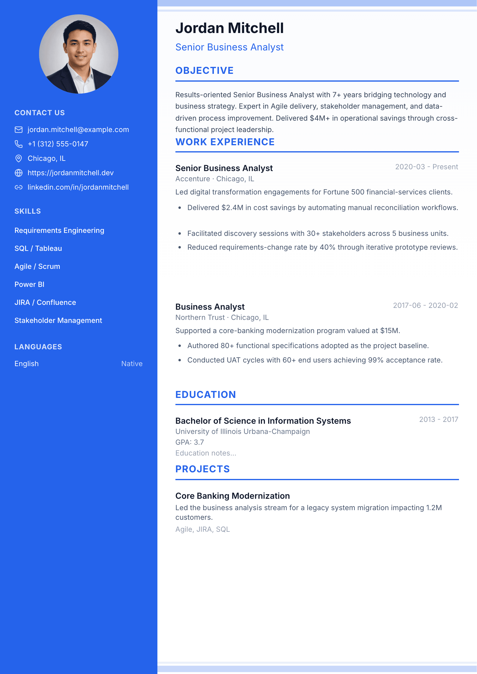 Exec Modern 01 resume template preview