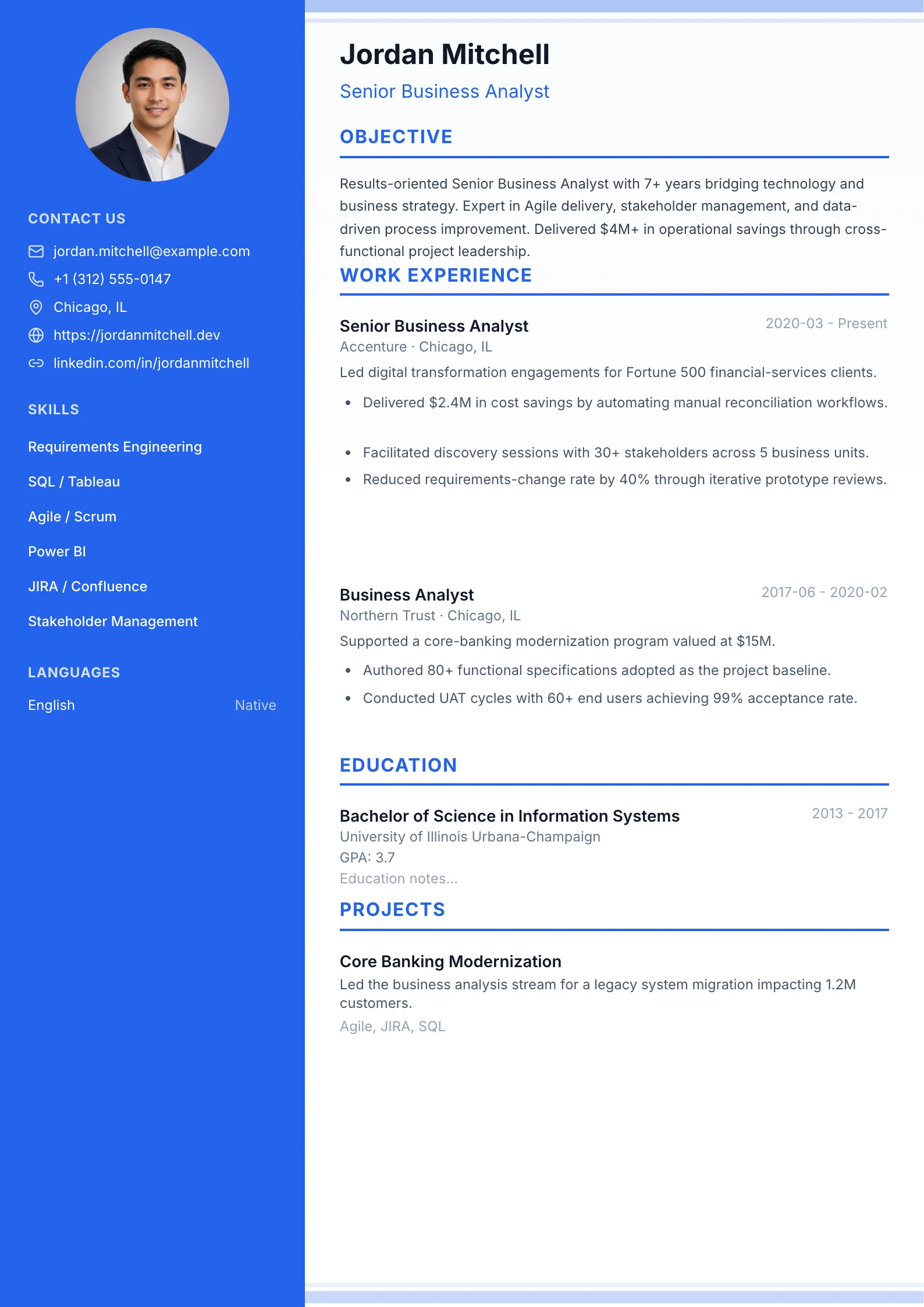 Exec Modern 01 resume template preview