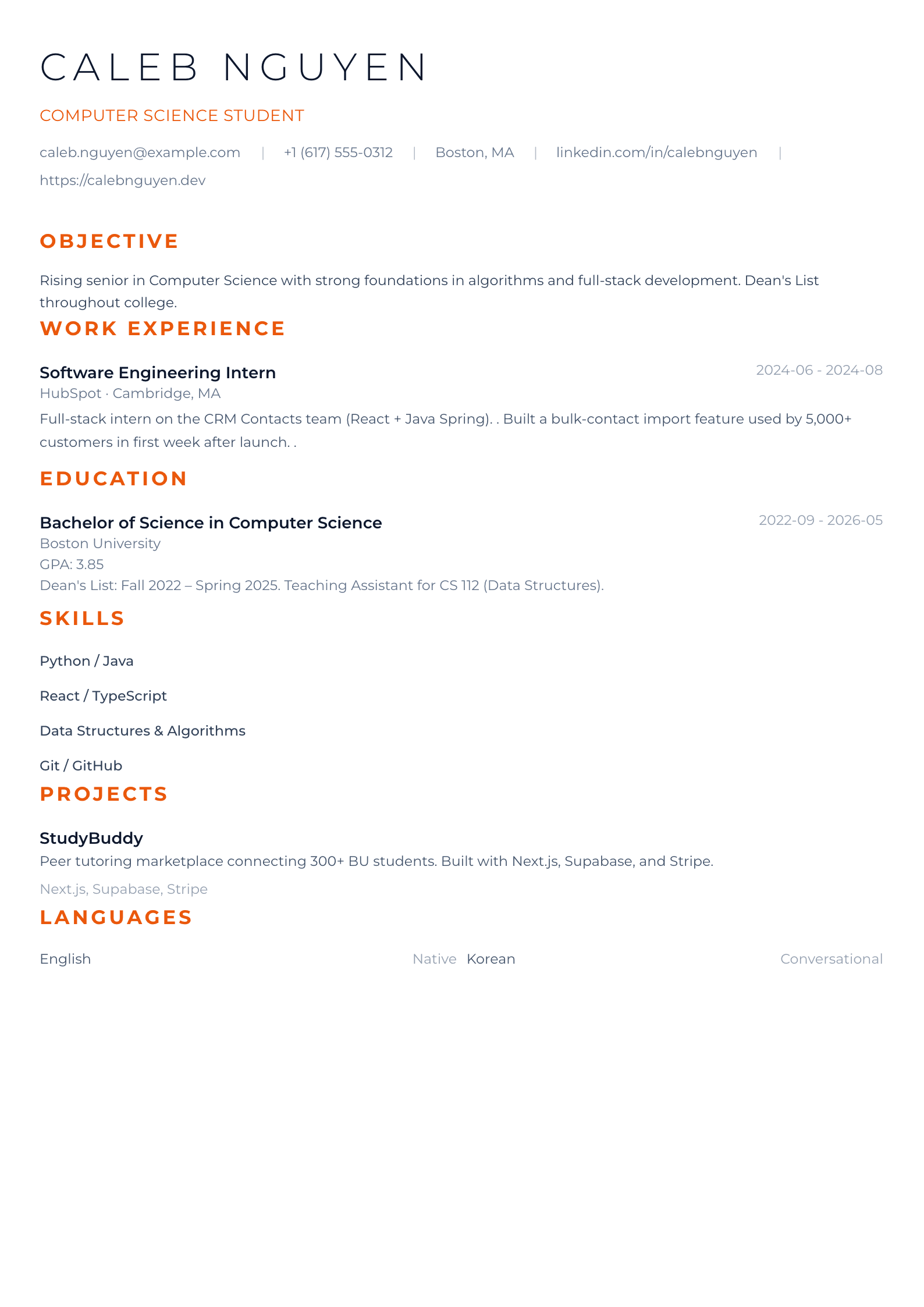 Student / Graduate template